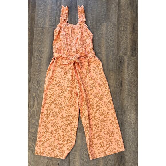 LOFT Outlet Women's Salmon Floral Frill Strap Wide Leg Jumpsuit Petite LP - Picture 4 of 6